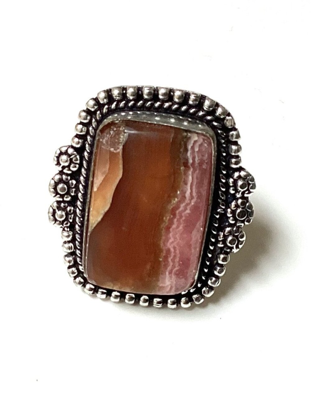 Rhodochrosite Ring Size 5.5, Boho Jewelry Large Ring, Vintage Festival